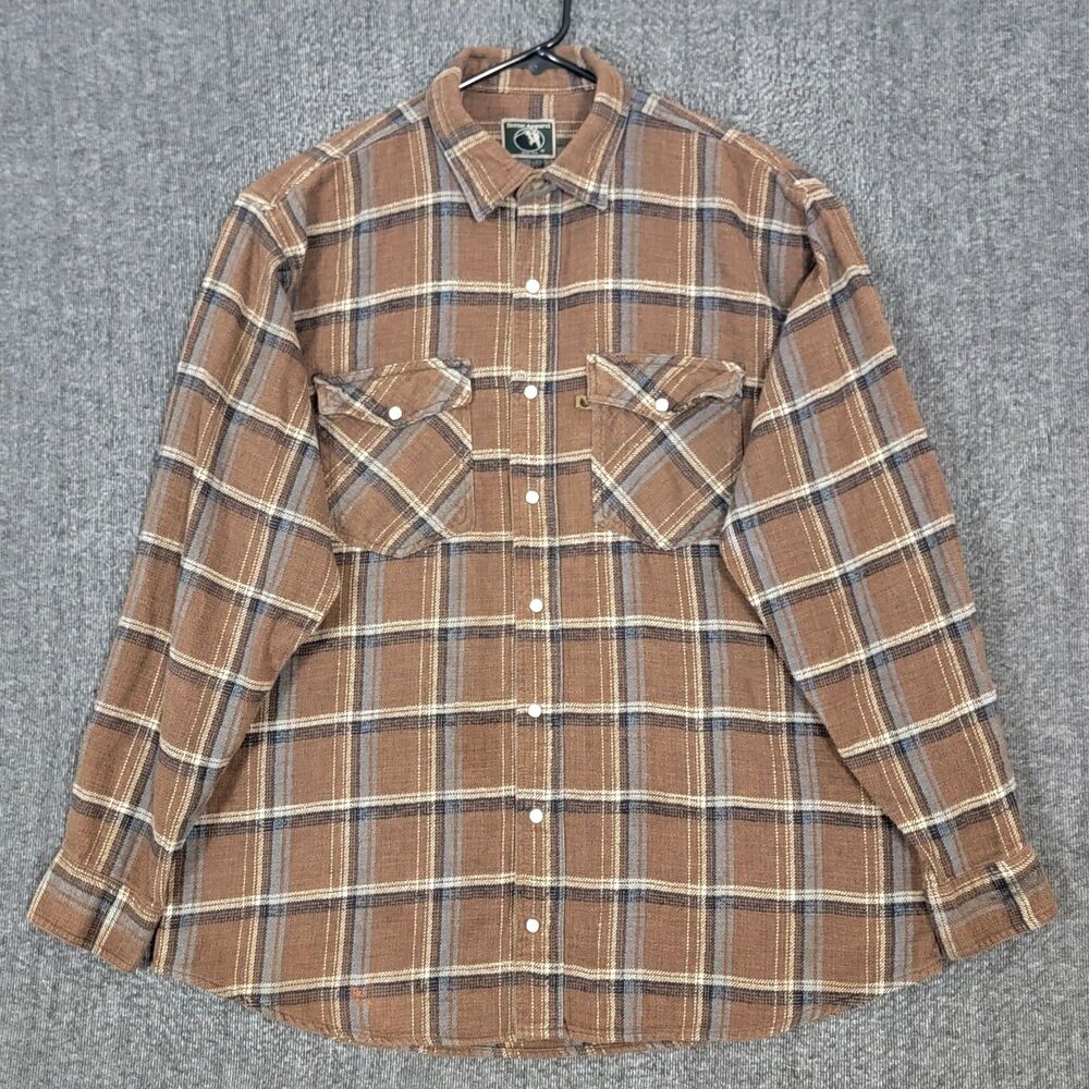 Berne Apparel Shirt XL Brown Plaid Heavy Flannel Long Sleeve Pearl Snap Workwear